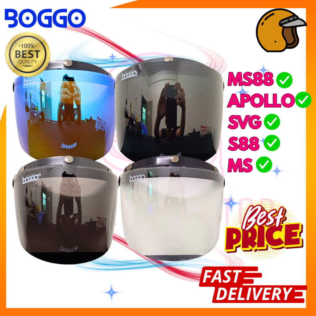 BOGGO VISOR 3 BUTTON SMOKE CLEAR BLACK BLUE MHR MS88 APOLLO SGV S88 MS BG05 HELMET HALF