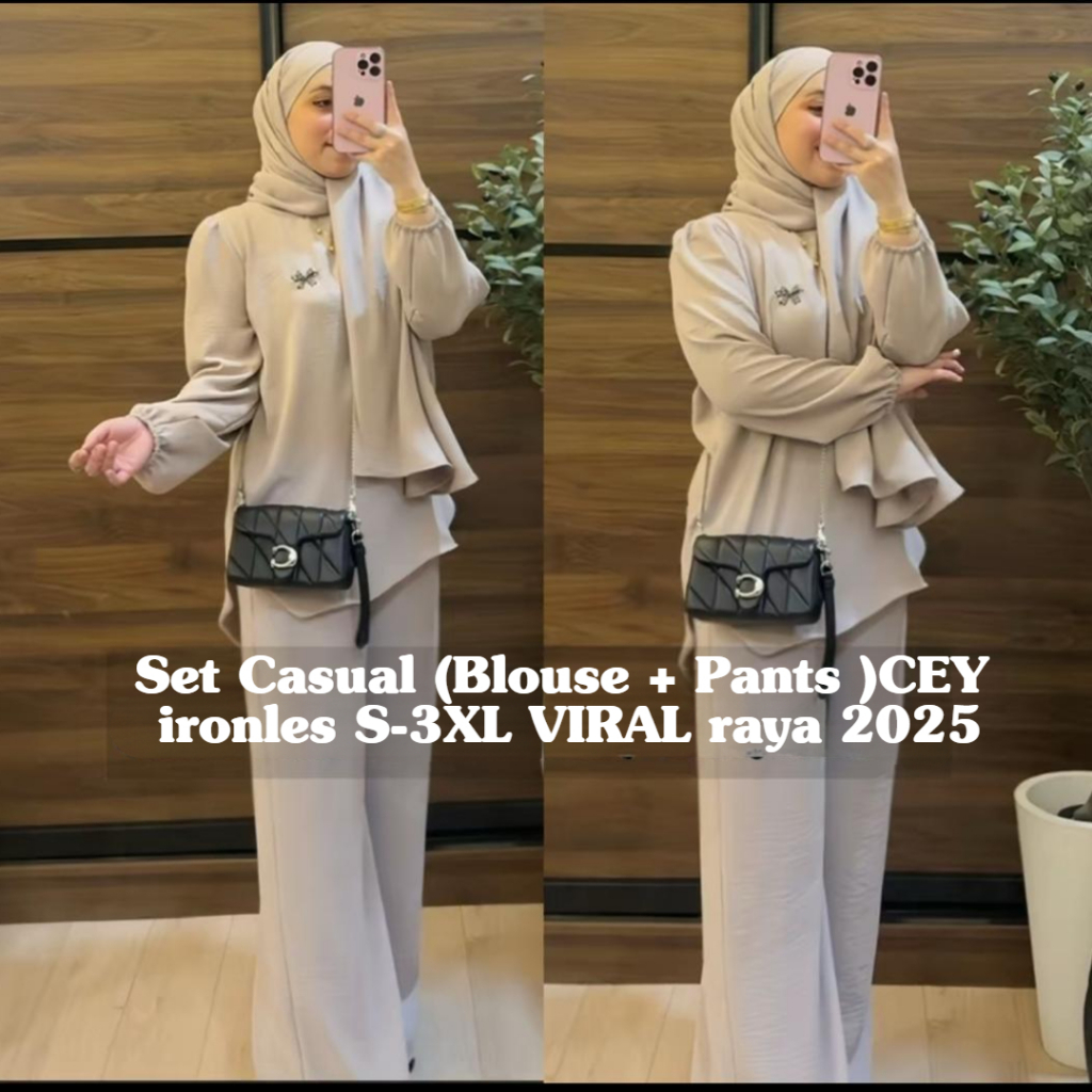 Baju muslimah dan seluar set zahra ironless CEY