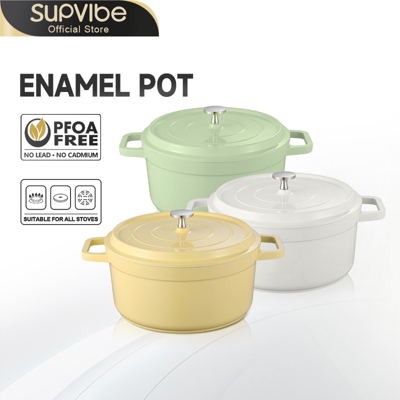 SUPVIBE 20/24CM Cast Iron Enamel Pot Oven Safe Casserole Dutch Pot Soup Pot Induction Cooker & Gas Stove