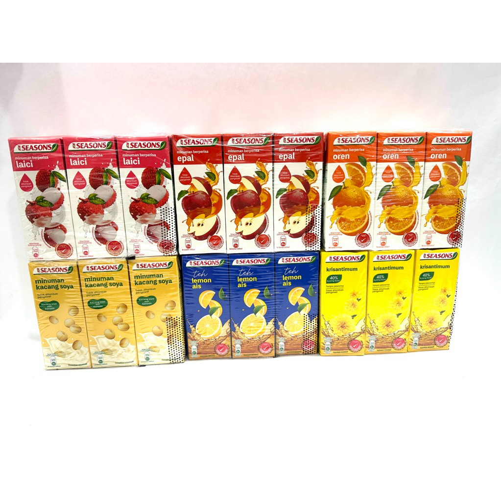 (Outer) Seasons 6’s x 250ml Kotak Soya / Bunga / Lemon / Oren / Apple / Lychee / Mango / Kundur