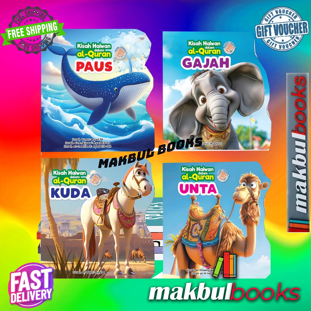 EDUKID: KISAH HAIWAN DALAM AL-QURAN - PAUS - GAJAH - KUDA - UNTA - BERSUKU KATA - KANAK-KANAK - BUKU CERITA