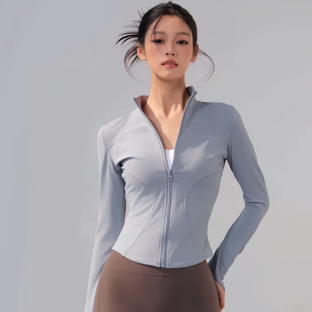Long Sleeve Yoga Top Zipper Fitness Running Tops with Pocket Sports Jacket Workout Clothes for Running Sports