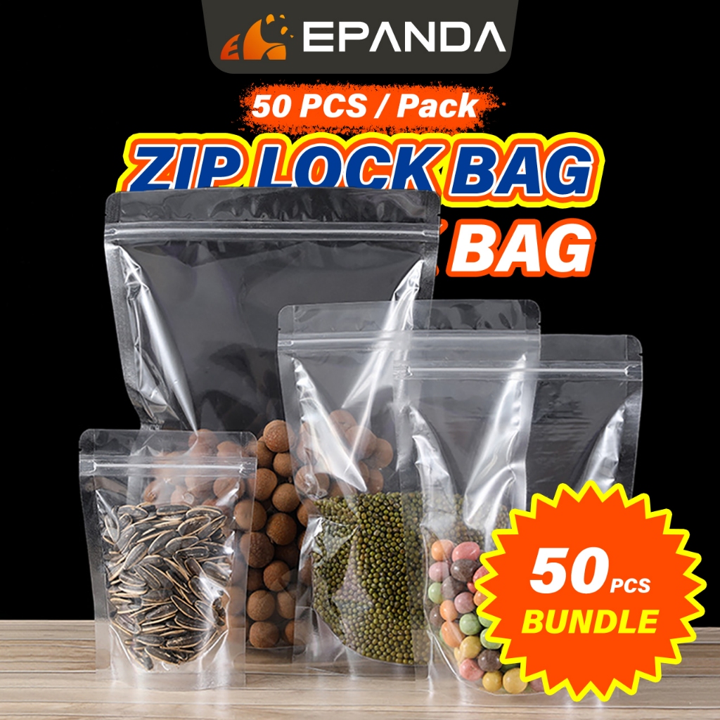 50pcs Transparent Zip Lock Food Bag Beg Zip Makanan Plastic Cookies Packaging Beg Plastik Resealable