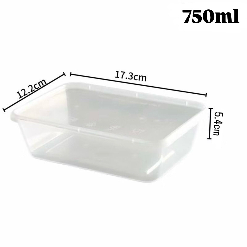 (50sets) Rectangular Disposable Plastic Food Container A750 A1000 / Bekas Plastik Makanan PP Durian 