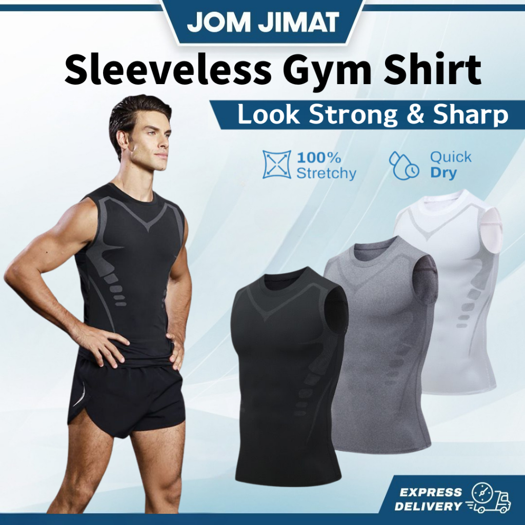[JOM JIMAT] Sleeveless Gym Shirt Compression Singlet Men Baju Senaman Tanpa Lengan Quick Dry
