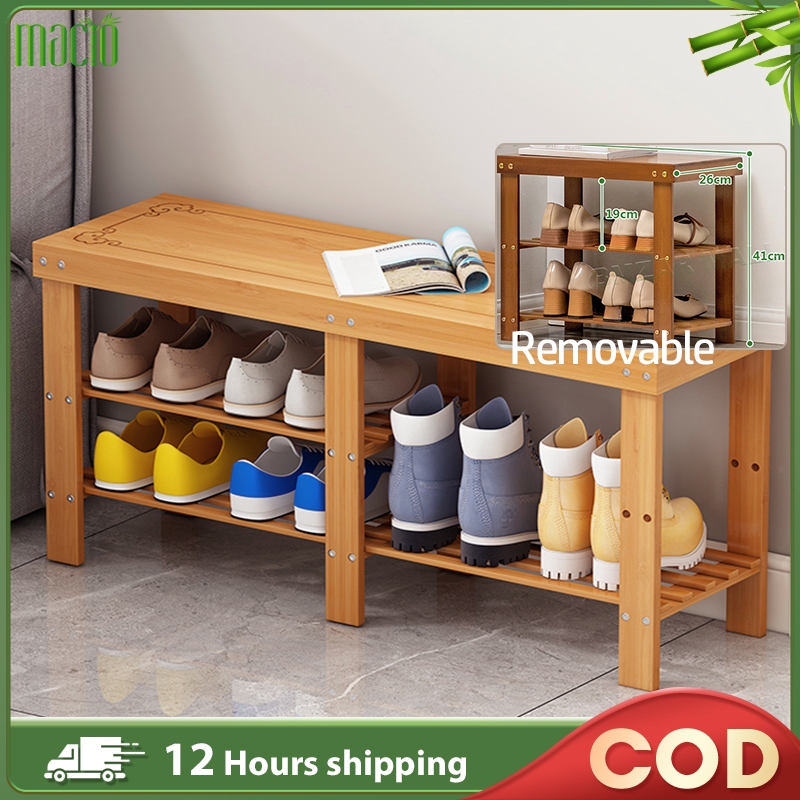 【Lifetime Warranty】 Bamboo Shoe Rack Stool Chair 50/70/100CM Bench Chair Bench Stool Rak Kasut 换鞋凳