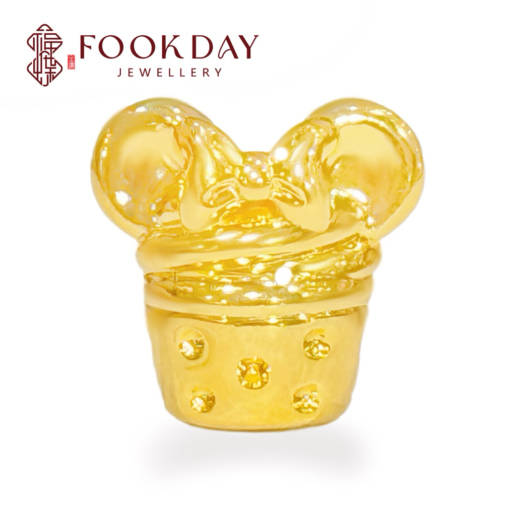 FOOKDAY 916 5D 黄金米妮蛋糕串珠 Gold 916 Minnie Cup Cake Charm Emas 916 Manik Kek Minnie Bajet Hadiah Disney 6D