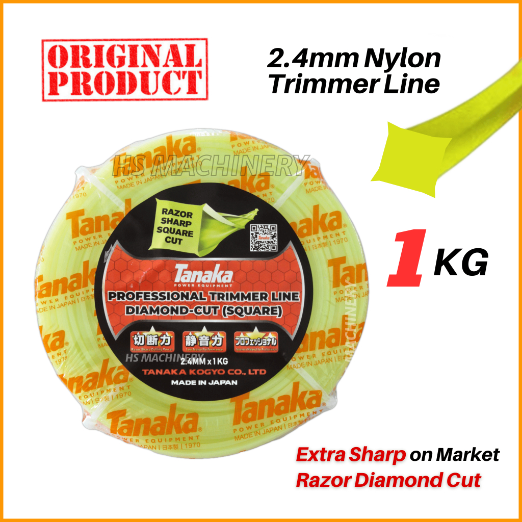 Original TANAKA 1KG 2.4mm Extra Tajam Gilerr Razor Diamond Cut Nylon Trimmer Line Tali Potong Mesin Rumput