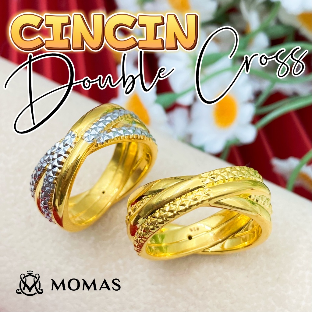 Cincin Double Cross 5D Emas 916 Original Cincin Emas 916 Tulen Cincin Bajet Emas 916 Cincin Murah Emas Original