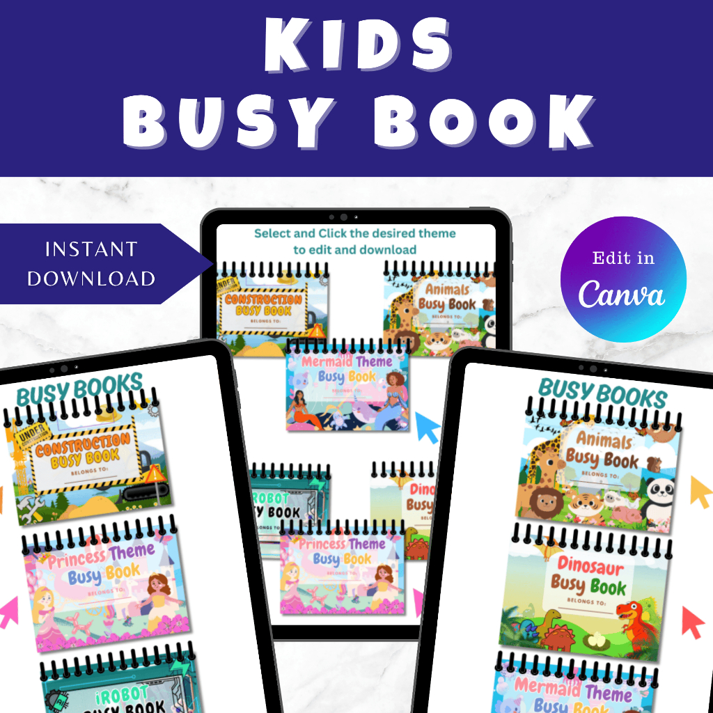 🧒 Kids Busy Book Bundle (6 Themes) | Editable Canva Templates | PLR