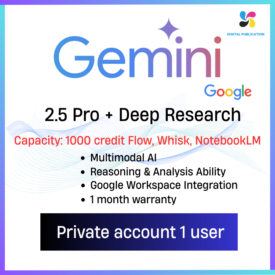 Gemini Pro 2.5 Google AI – 2TB Plan Google One – Write, Translate, Analyze, Create Images Private Account 1 User