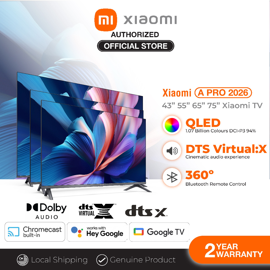 NEW Xiaomi TV A Pro 2026 Version 43" 55 " 65" 75" 4K QLED | 120Hz Refresh Rate | Dolby Audio DTS:X