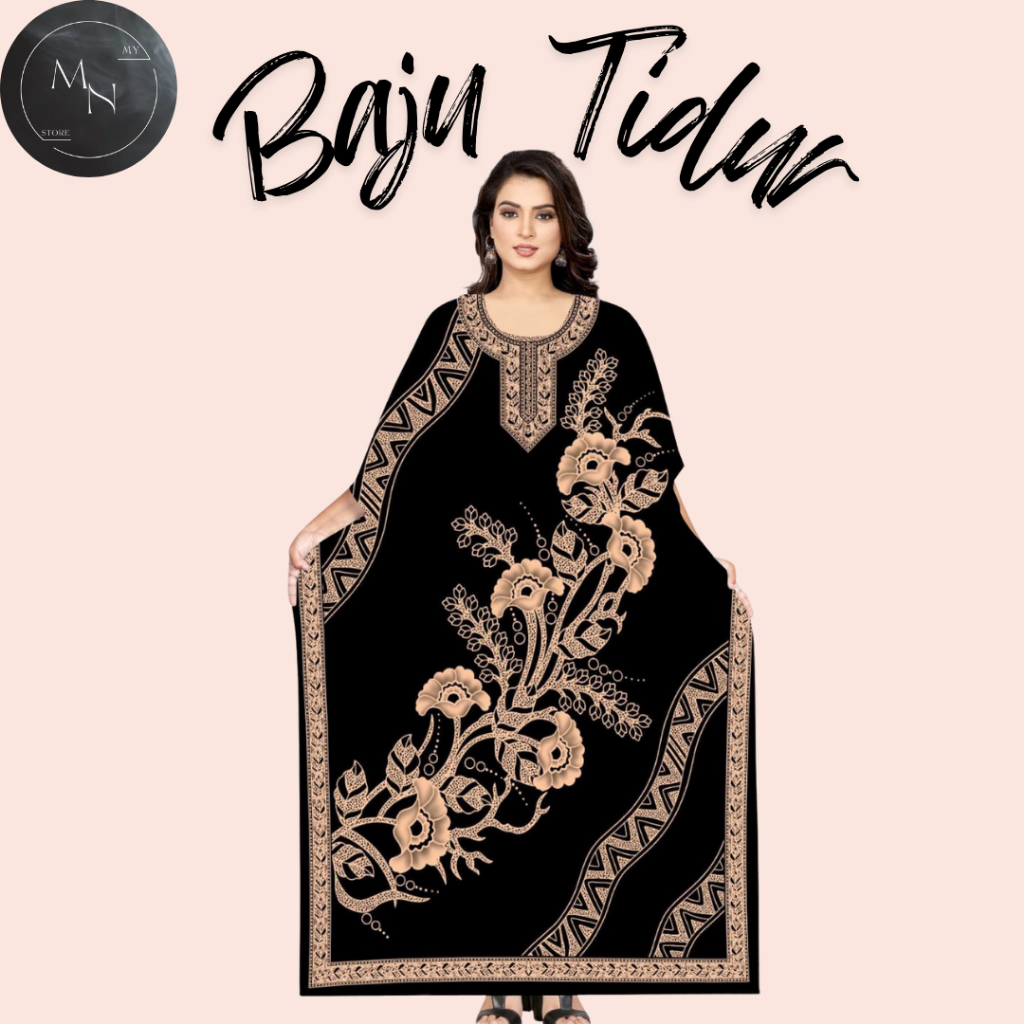 Baju Kaftan Kelawar Viral Seri Hitam Eksklusif Cotton Wanita Printed Clothing Colour