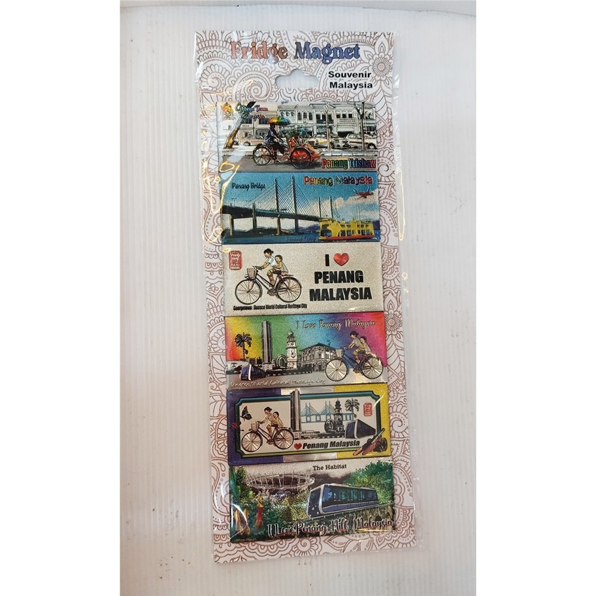6 PCS SET Penang Street Art Penang Collection Souvenir metal Fridge Magnet
