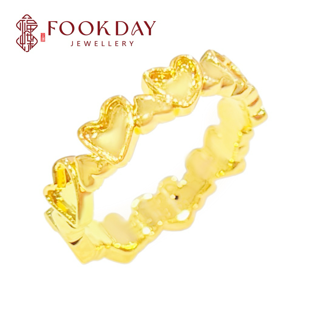 FOOKDAY 916 5D Gold Round Love Ring Emas 916 Cincin Hati Bajet Hadiah 黄金916爱心戒指