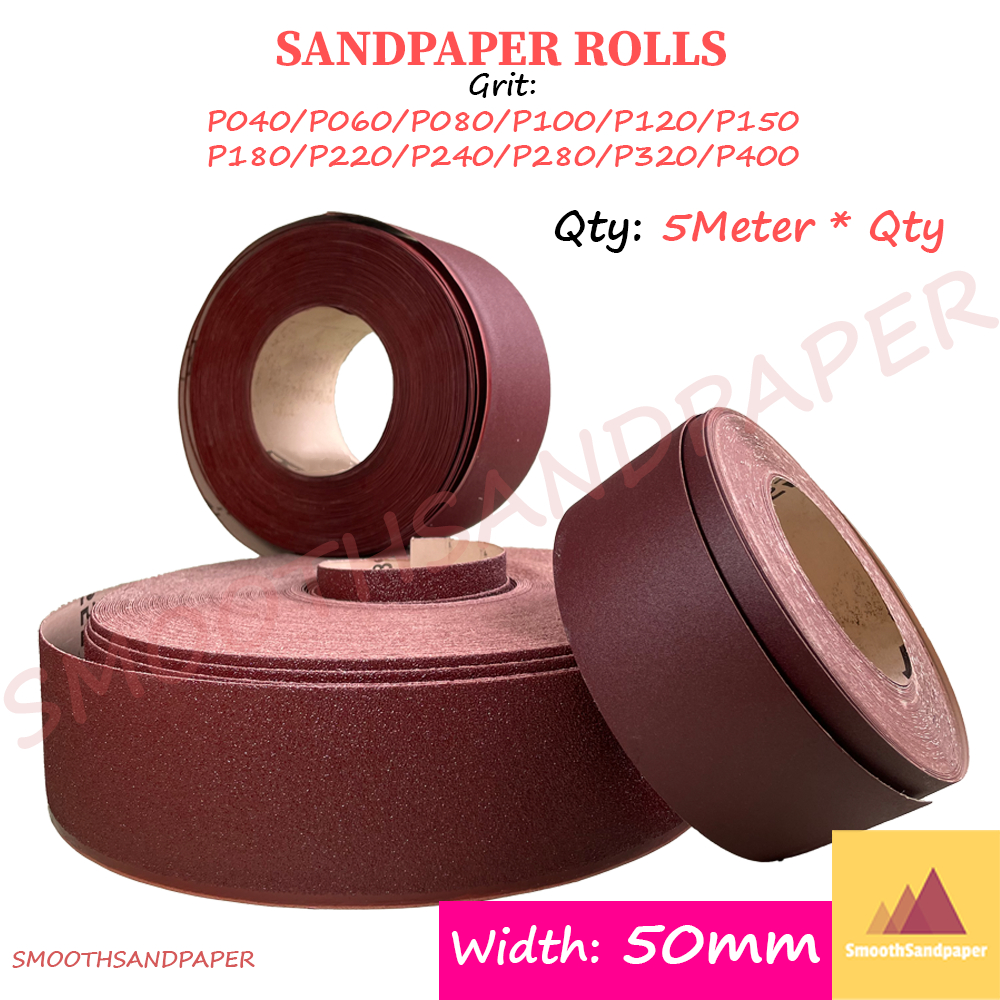 Sandpaper Roll Aluminium Oxide (Red) Kertas Pasir (Merah) 50mmX5Meters 木工铁工红砂纸卷
