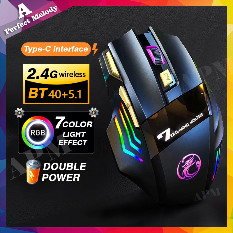 Ready stock Gaming Wireless Silent Rechargeable Mouse tetikus laptop RGB gaming 无线蓝牙滑鼠