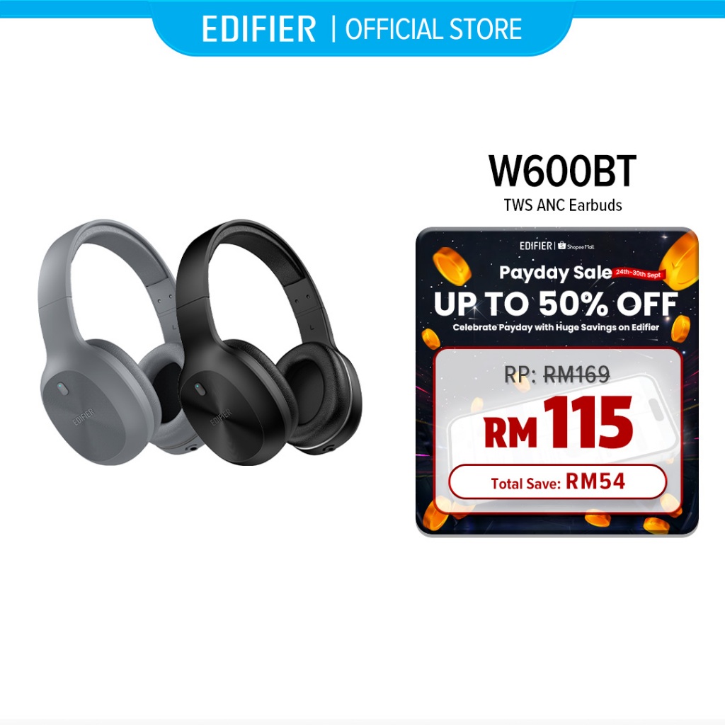 Edifier W600BT Headphone - Bluetooth V5.1 | Connect 2 Devices | Built in Mic | Wired or Wireless | 30 hours Playtime