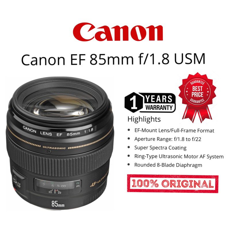 CANON EF 85MM F/1.8 USM ULTRASONIC LENS ORIGINAL (GUARANTEE NEW & ORIGINAL) 1 YEARS WARRANTY EF LENS 85MM 1.8 CANON LENS