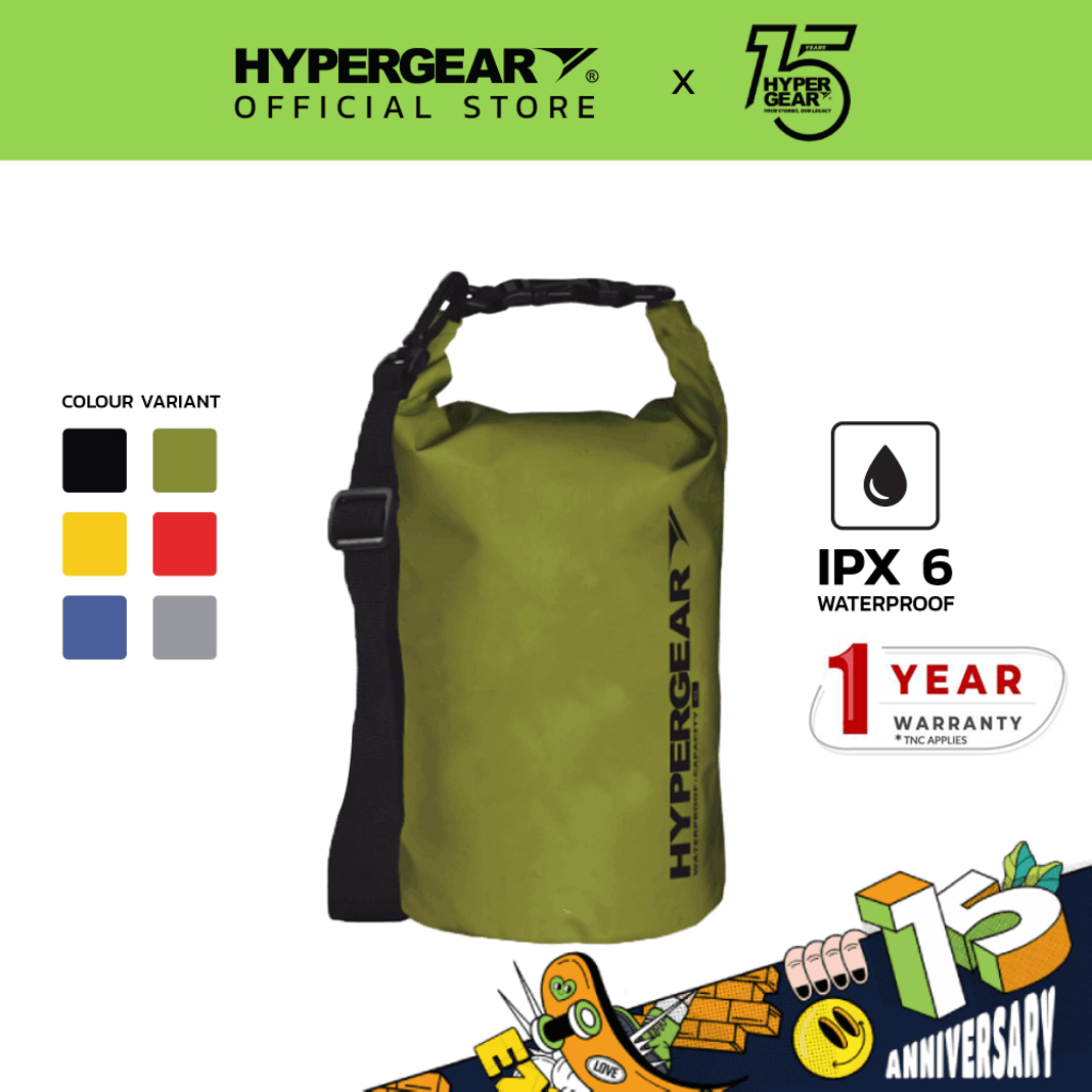 Hypergear Dry Bag 5L (Waterproof | Durable | Heavy Duty | Outdoor | Multi-function | Adjustable)