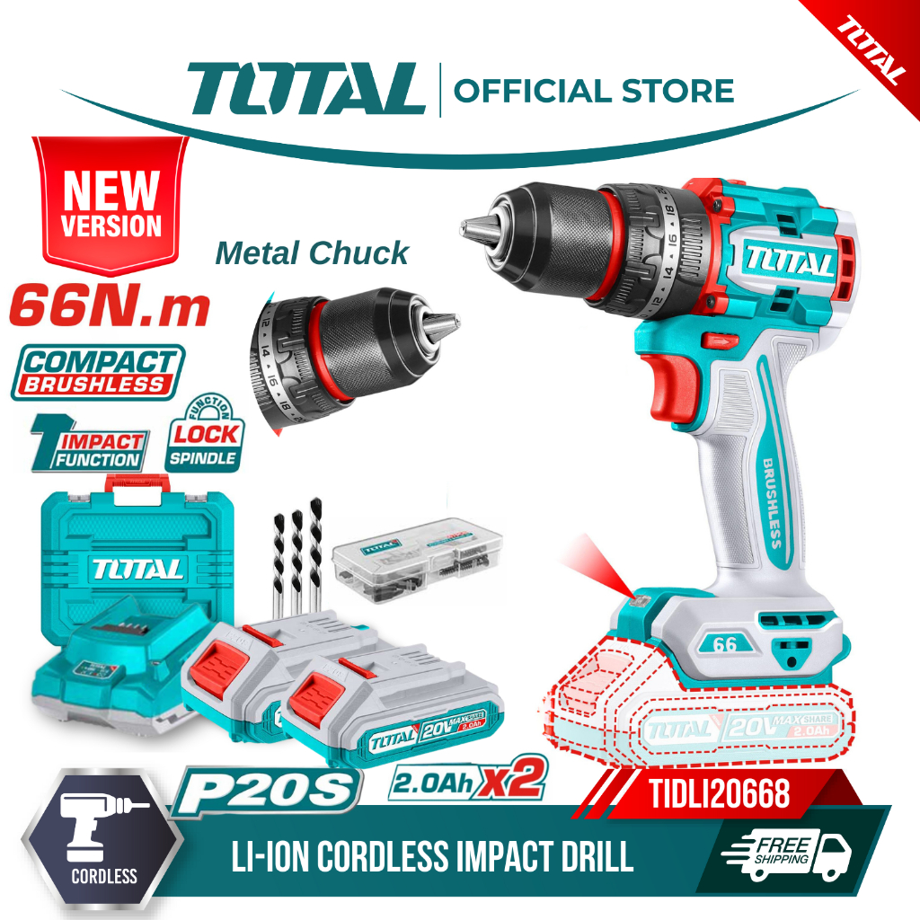 Total Li-ion 20V Brushless 66Nm Impact Drill TIDLI20668