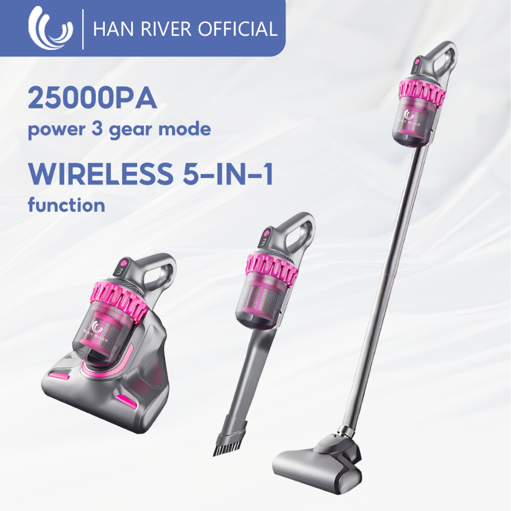 HAN RIVER Cordless Vacuum Cleaner 25000Pa 5 IN 1 Dust Mite Removal Vacum Rumah Vacum Kereta