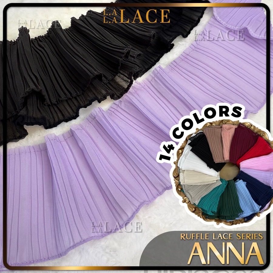Chiffon Pleated Ruffle Lace 11cm ANNA 1 Layer Double Layer Border Baju Kurung Lengan Collar LALALACE