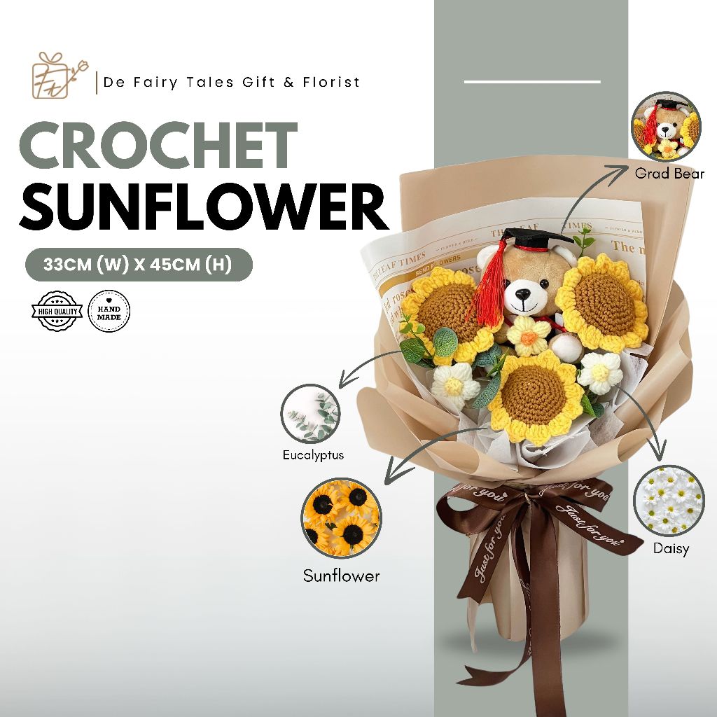 Crochet Flower Bouquet Sunshine Celebration Crochet Sunflower Flower Bouquet for Graduation Convocation
