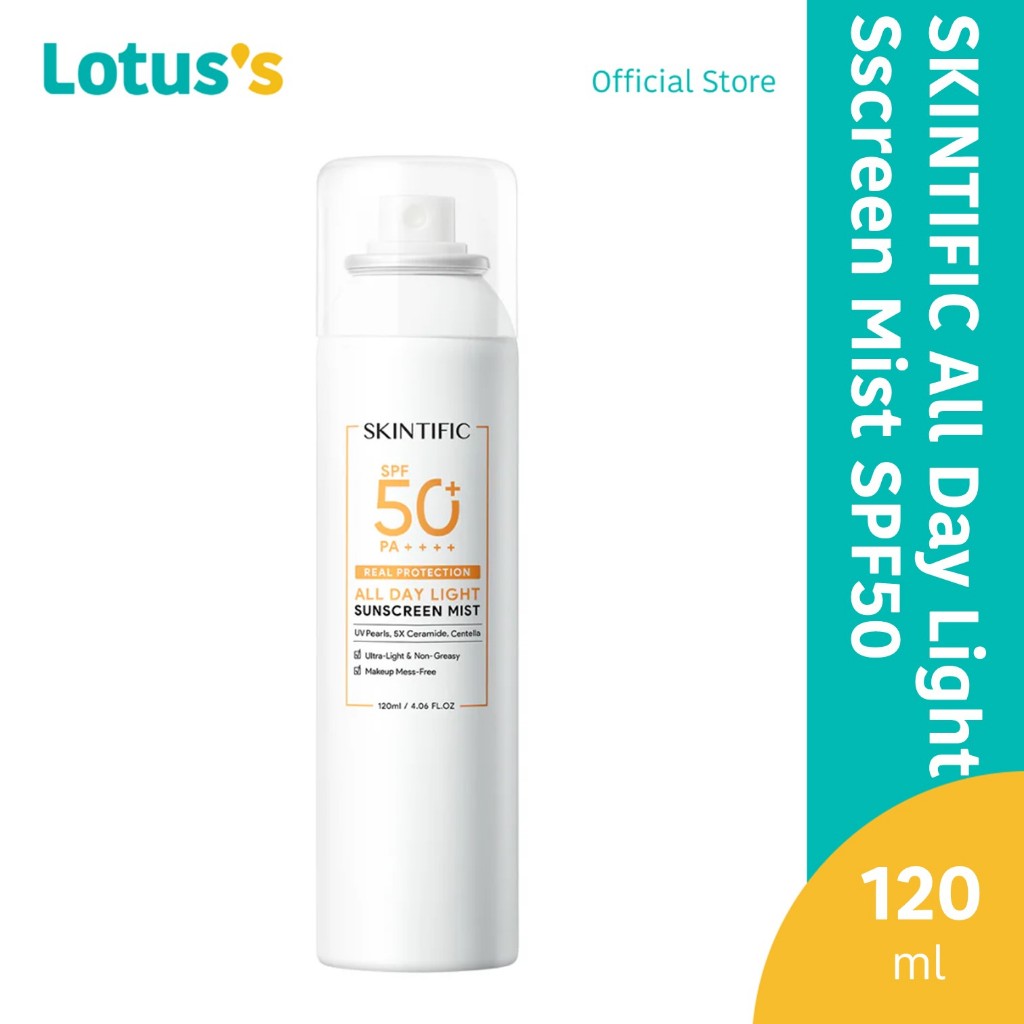 SKINTIFIC All Day Light Sunscreen Mist SPF50 PA++++ Skincare Sunblock Spray Anti UV Face Body Spray 120ml