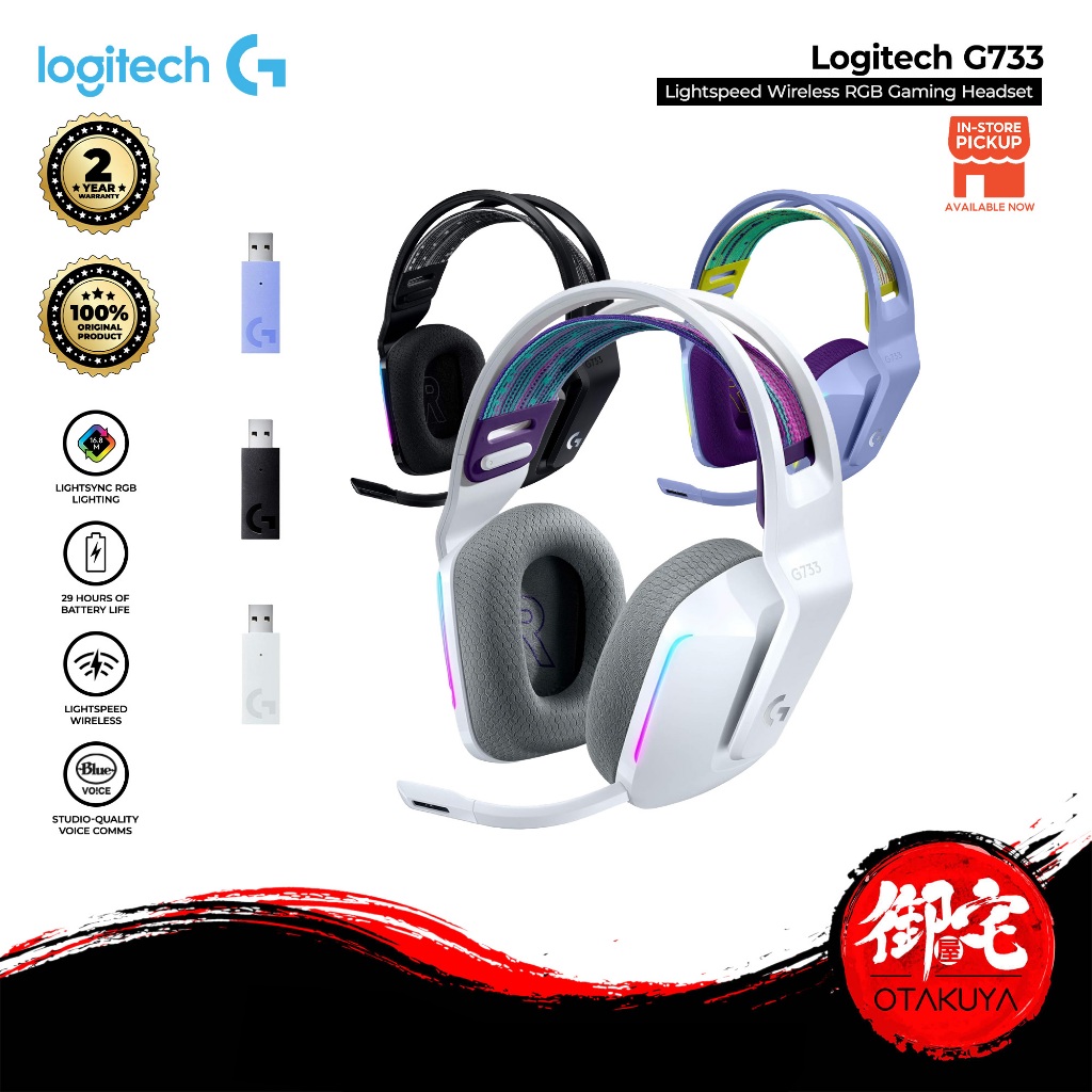 Logitech G733 Lightspeed Wireless RGB Gaming Headset Suspension Headband Lightsync RGB & Blue VO!CE Mic Technology