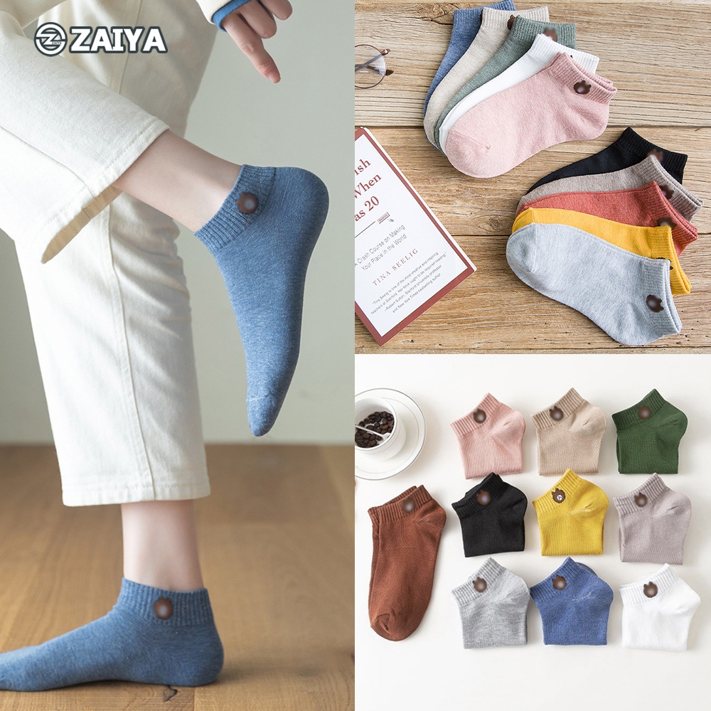 BEAR BEAR (1 PAIR) Invisible Ankle Sock Cartoon Men Women Cotton Socks Cute Unisex Ankle Breathable Absorption