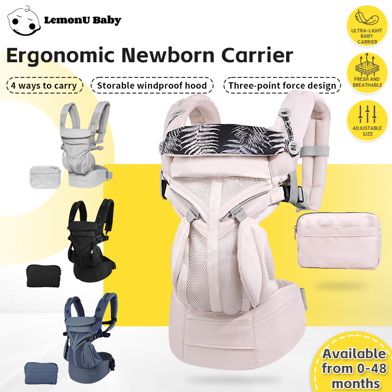 LemonU Bayi Ergonomik Pembawa Baru Lahir Sokongan Lumbar Pembawa Bahu Bernafas