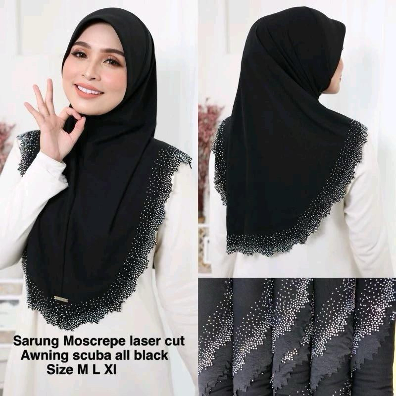 Tudung Sarung Lasercut Moscrepe Awning Scuba Saiz S & M & L & XL Batu keliling