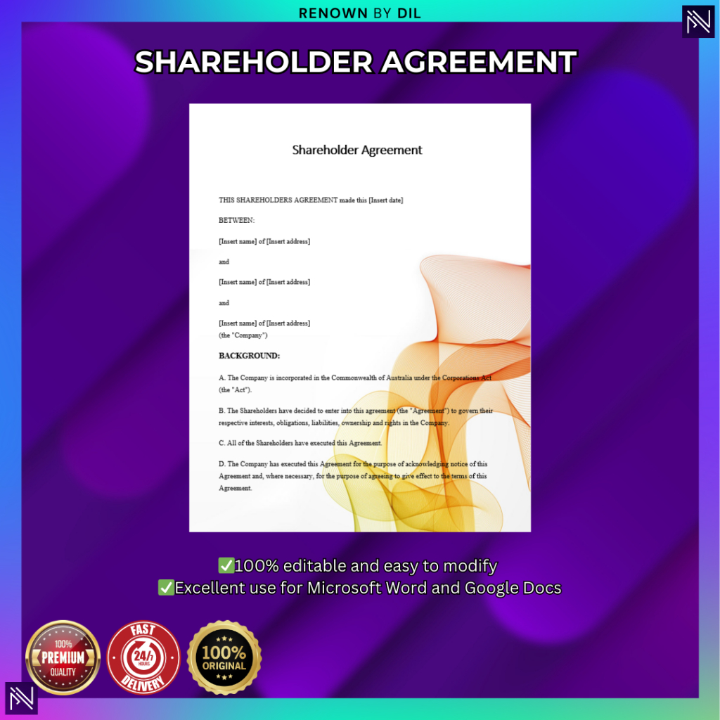 Shareholder Agreement | Kontrak Pemegang Saham | Legal Document Template Surat Perjanjian