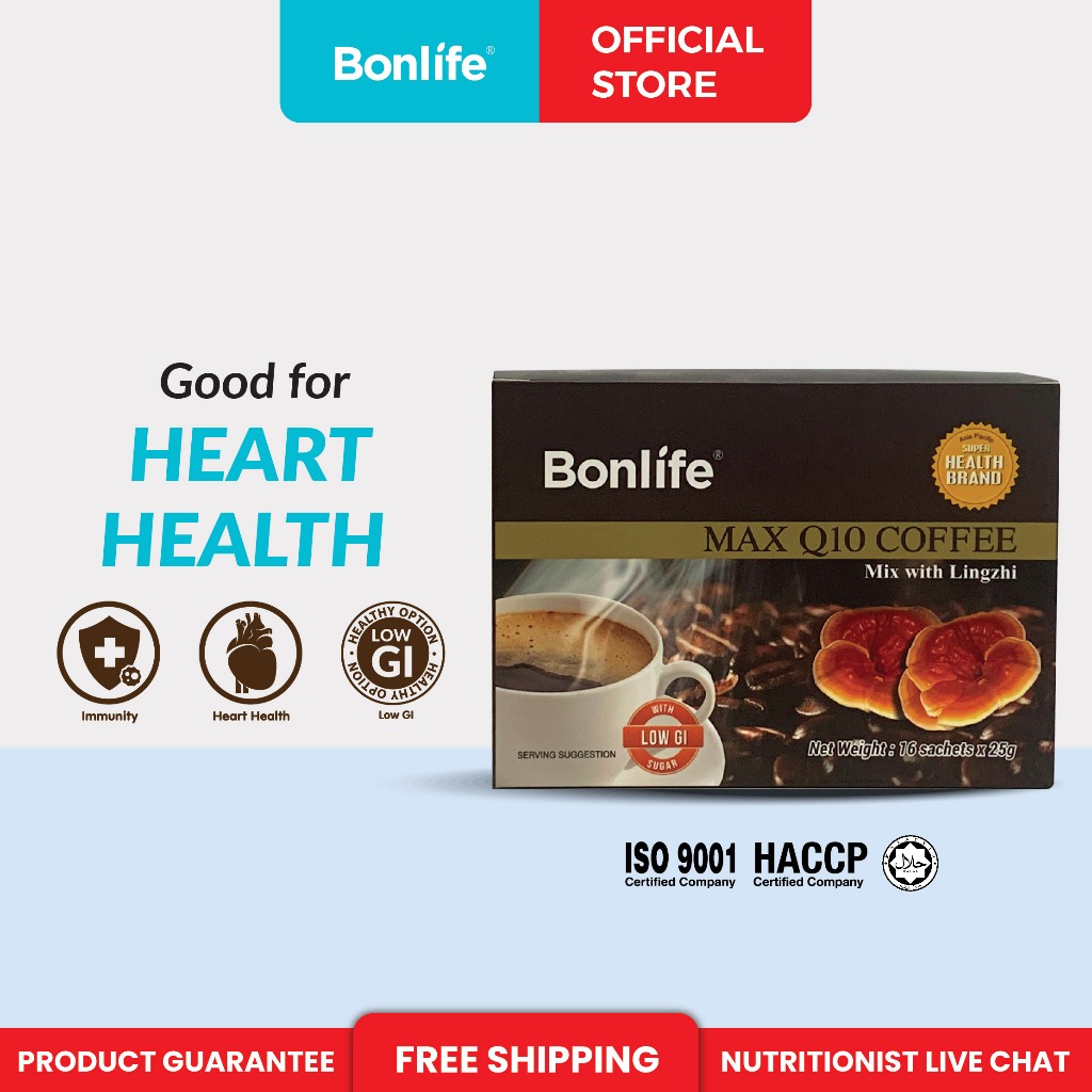 【Bonlife】Max Q10 Coffee Mix With Lingzhi Low GI Acid Cholesterol Blood Pressure Glucose Heart Health Migraine 辅酶Q10灵芝咖啡