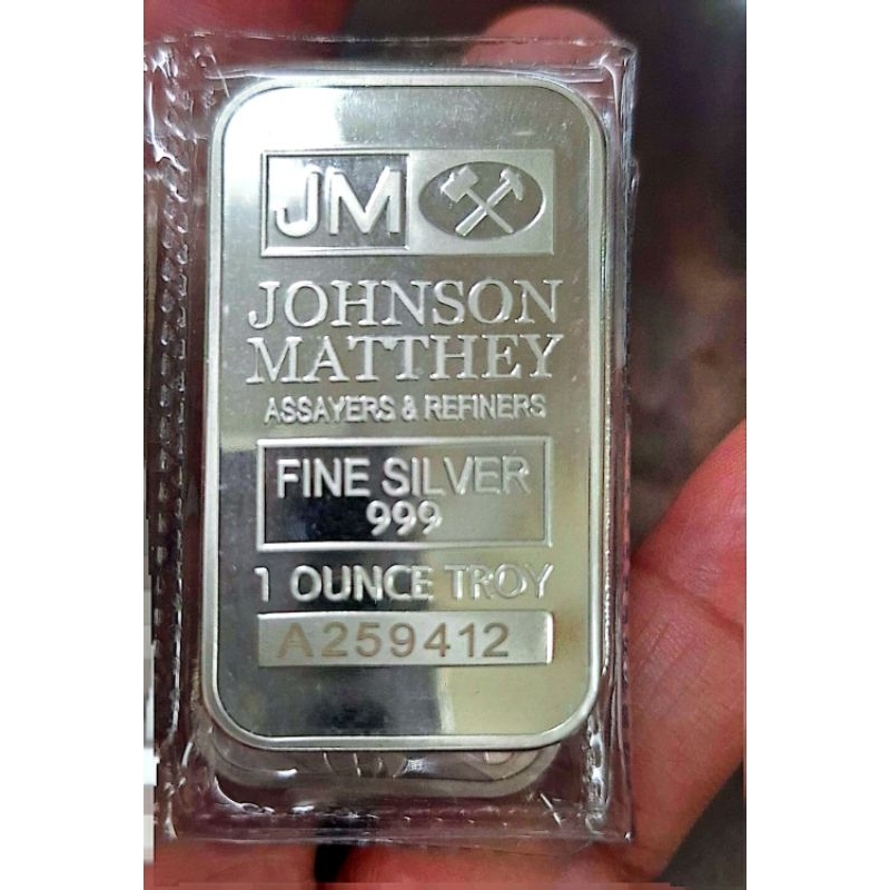 Johnson Matthey Johnson Matthey 1 OZ JM silver bar, block Perak dengan Vakum Dimeterai Dengan Nombor Siri Laser Berbeza