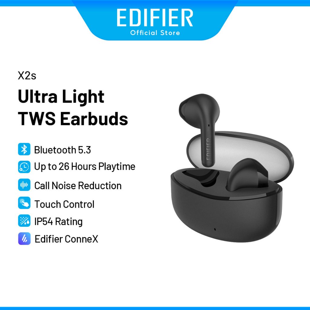 Edifier X2S Wireless Earbuds with App Control Bluetooth V5.3 Built In Mic IP54 Touch Control Volume Control