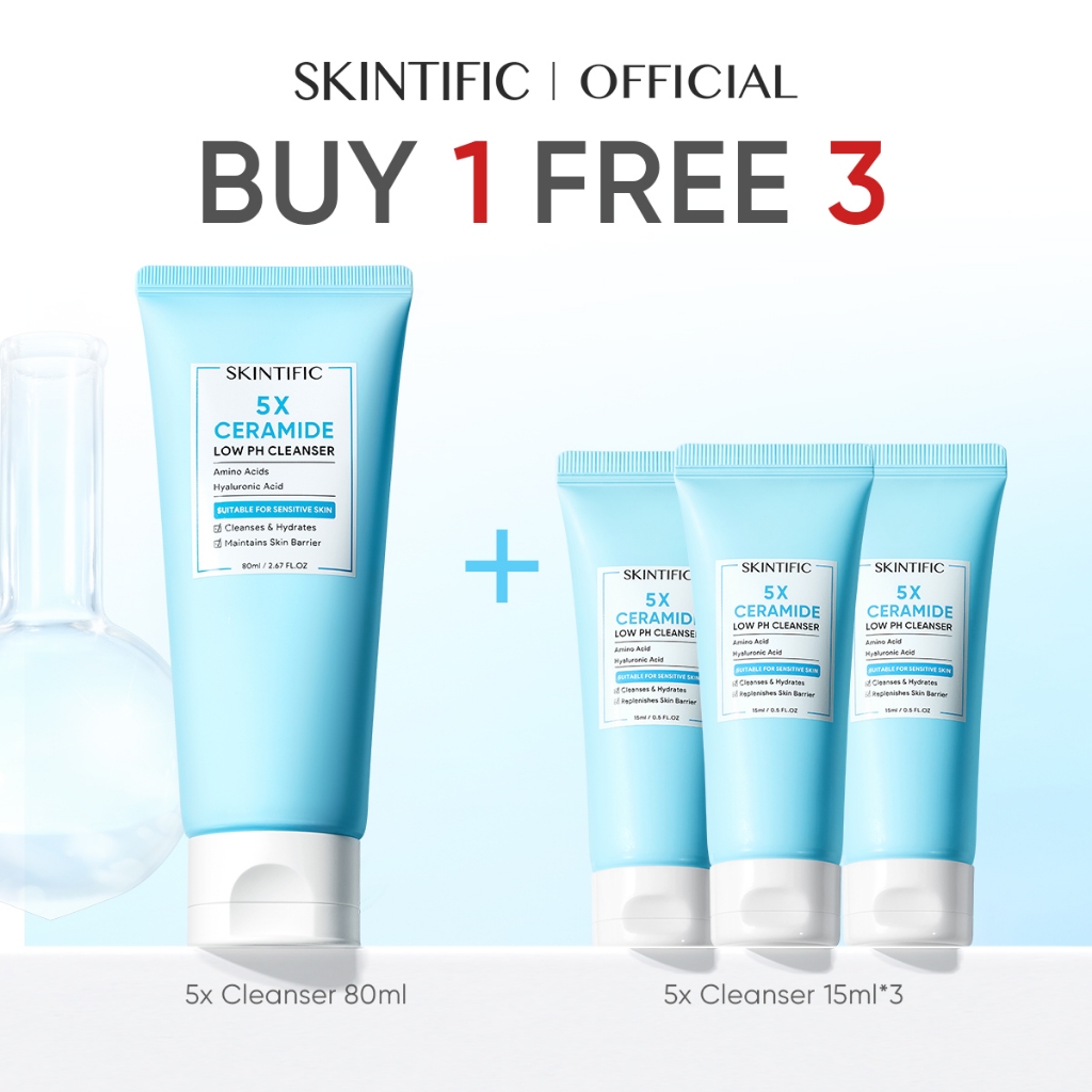 【Member Exclusive Product】SKINTIFIC 5X Ceramide Low pH Cleanser Facial Wash Pencuci Muka For Sensitive Skin 80ml+6g*3