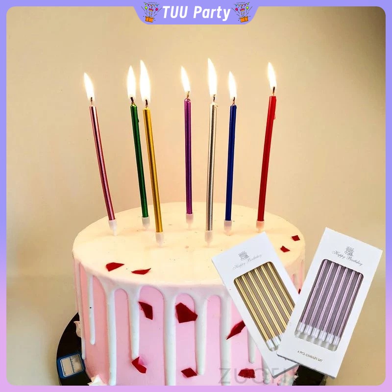 6PCS Colorful Candle in Box Birthday Wedding Anniversary Cake Decorations Gold Silver Twisted Candle 金属生日蜡烛