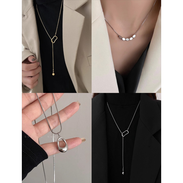 Fashion Stainless Steel Pendant Necklaces Glossy Clavicle Chain Jewelry气质名媛法式项链女ins轻奢高级高级感爱心锁骨链百搭颈链