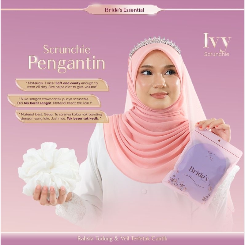 SCRUNCHIE NIKAH Getah Rambut pengantin FLUFFY SELESA COTTON BAWAL nikah SHAWL OFF WHITE BRIDE tudung