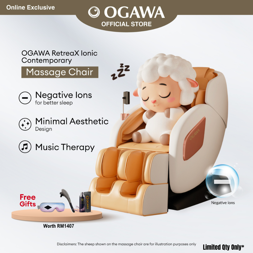 Ogawa Retreax Ionic Contemporary Massage Chair [Free Smart Eye Massager + Buzzy Handheld Massager + 3in1 Leather Kit]