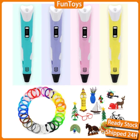 【READY】3D Pen 3D Printing Pen 3D PLA Printing Doodle Arts Craft Drawing USB Pen Set LCD Education RBT Starter Kit
