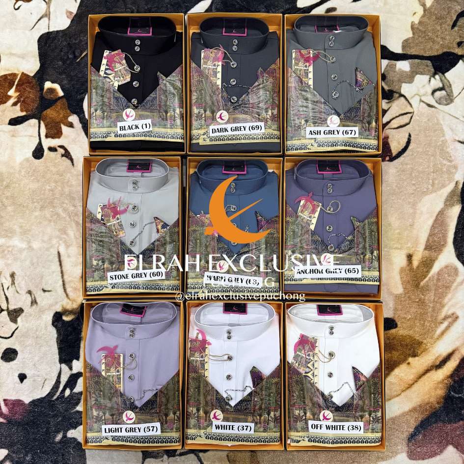 NEW DESIGN 2025 EDITION (FREE SAMPIN & 4 LAGI BARANG FREE) BAJU MELAYU ELRAH EXCLUSIVE SENNA SLIMFIT BLACK WHITE (1)