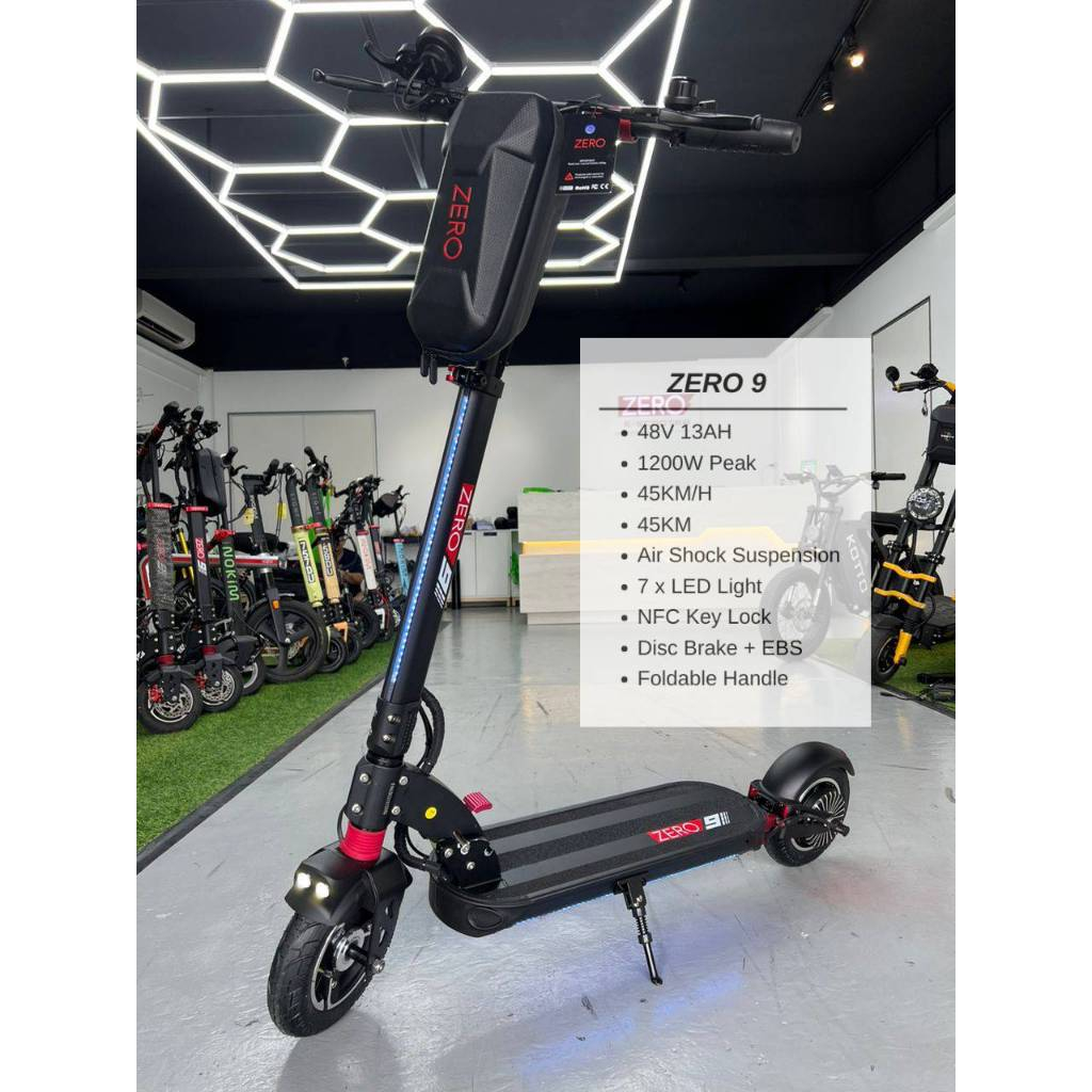 ZERO 9 FAST Electric Scooter,1200W, 45KMH, 45KM, 7 x LED Lights, Air Suspension, EBS, NFC Key Lock