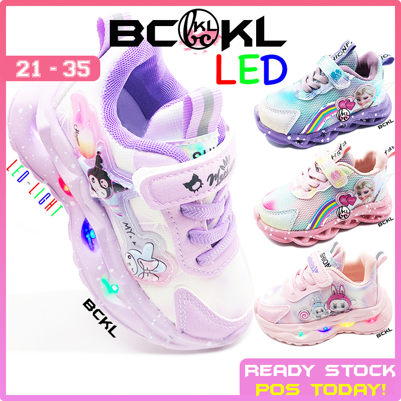 【 BCKL 】Baby & Kids LED Frozen Sport Shoes | Trendy Princess Boys Casual Twins Sneakers Light Girls | Kasut Lampu Budak