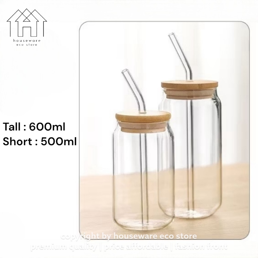 Clear Glass with Bamboo Lid and Straw Coffee Borosilicate Glass Cup Gelas Cawan Kaca Doorgift 玻璃杯 水杯