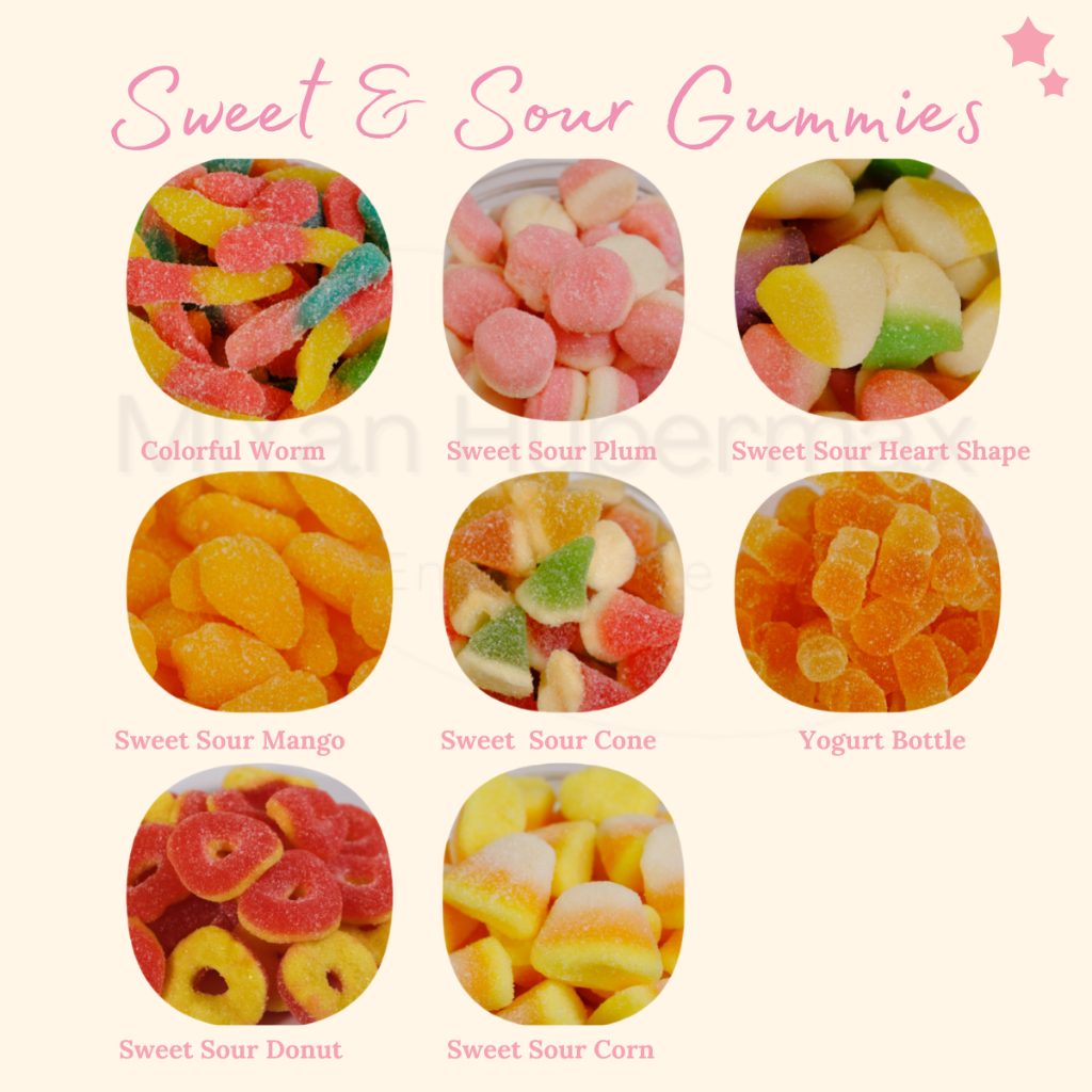 MiYan x Sweet and Sour Gummy Candy Bites - Colorful Worm/Plum/Heart Shape/Mango/Cone/Yogurt Bottle/Donuts/Corn/Mix