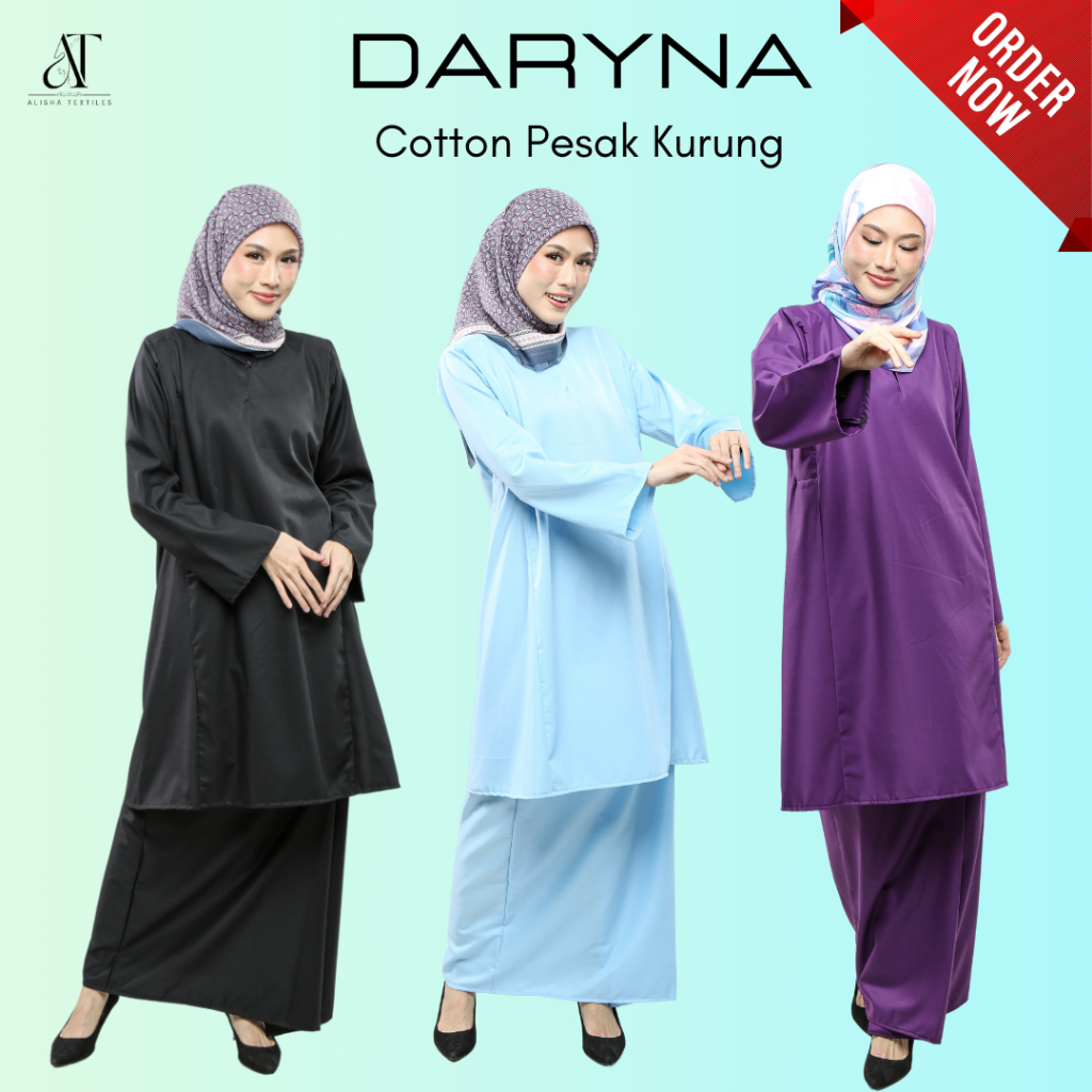 DARYNA PESAK PAHANG KURUNG KELASIK premium cotton plain Muslimah fashion clothing Raya Modest 2025
