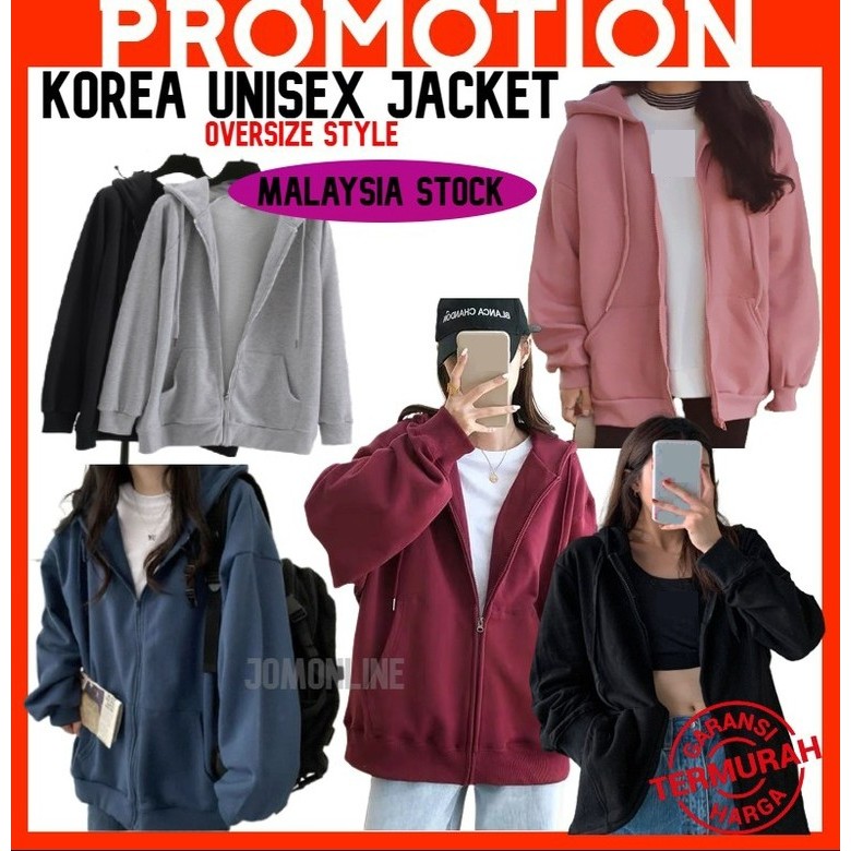 ~Dari KL~Jaket Uniseks Jaket longgar Korean Plain Unisex Jacket Outerwear Women's jacket Men Jacket Hoodie unisex